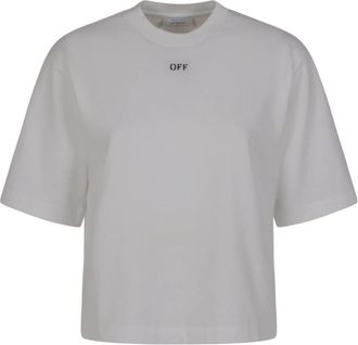 Off-white Embroidered Flowers Boxy Logo Tee - Dames - T-shirts - Wit - XS - Katoen - Tops