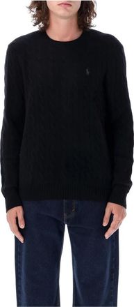 Polo Ralph Lauren Kabel Gebreide Trui - Heren - Ronde hals truien - Zwart - XL - Wol - Truien & Vesten