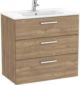 Roca Roca - Pack Unik Family Mueble Base De 3 Cajones + Lavabo Victoria Color: Nogal - Medidas: 805x453x741 Mm