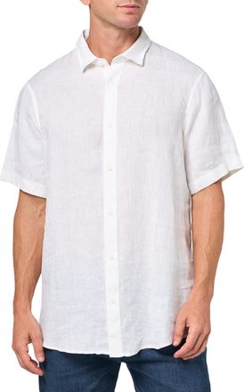 A|X Armani Exchange Mens Short Sleeve Regular Fit Linen Shirt, Shirt, White, XL