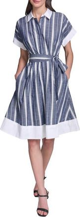 Karl Lagerfeld Melange Stripe Short Shirtdress in Maritime/Soft White at Nordstrom, Size 14
