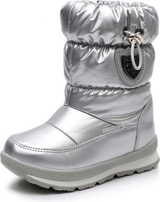 Generic Womens Platform Snow Boots Waterproof Non-Slip Mid-Calf Ankle Booties With Faux Fur Lining Chunky Ski Booties(Silver,4.5)