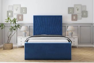 Sloomy Somerset Plush Frame-Mattress - 50 Upholstered Headboard in Navy | Size: Small Single