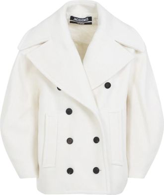 Jacquemus Witte Wollen Jas Elegante Stijl - Dames - Mantel - Wit - 2XS - Wol - Jassen