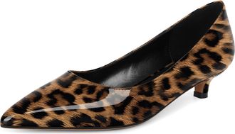 EDEFS Minimalist Leopard Dress Shoes for Women 1.4 Inch Low Heel Pointed Toe Pumps for Office Wear Patent Leather UK9