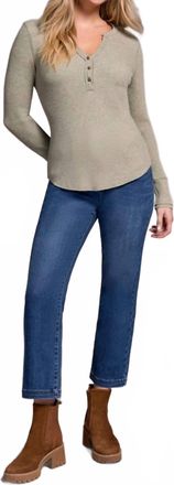 Tribal Brushed Waffle Knit Henley Long Sleeve Top In Heathered Oliveleaf