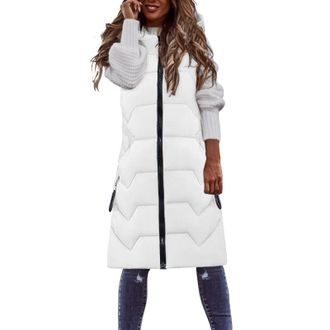 Generic WomenS Long Winter Coat Longline Hooded Jacket Body Warmer Outwear With Pockets Quilted Wear Ladies Padded Sleeveless Puffer Down Zip Up Gilet Vest Fo