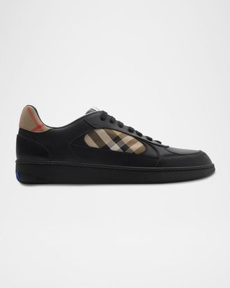 Burberry Mens Terrace Leather and Check Low-Top Sneakers