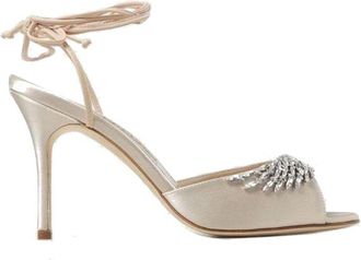 Manolo Blahnik Beige Silk Stiletto Heel Womens Sandals