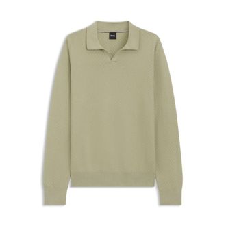 BOSS Knitted cotton sweater with Johnny collar