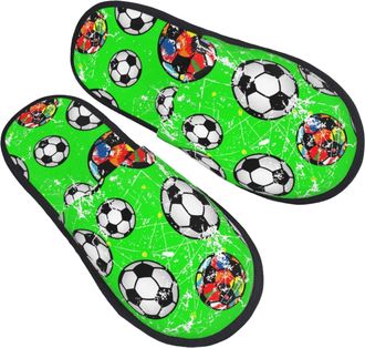 Generic Cotton Slipper Soccer Cartoon Pattern Comfortable Winter Slippers Plush Lightweight Spa Slippers Guest Family M
