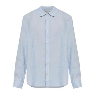 AllSaints Loom Long Sleeve Linen Shirt - Heren - Zakelijke Overhemden - Blauw - S - Linnen - Overhemden