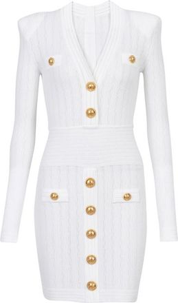 Balmain Short Eco-Designed Knit Dress With Gold-Tone Buttons, Brand Size 40 (US Size 8)