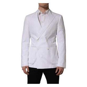 Dolce & Gabbana Cotton Double Breasted Blazer Jacket - male - Dolce & Gabbana - Blazers - White - M - Jackets