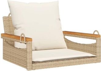 vidaXL Vidaxl - Banco Columpio Con Cojines Rat&aacute;n Sint&eacute;tico Beige 63x62x40 Cm