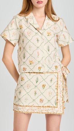 Wayf Amelia Print Linen Blend Button-Up Shirt in Ivory Botanical at Nordstrom, Size X-Small