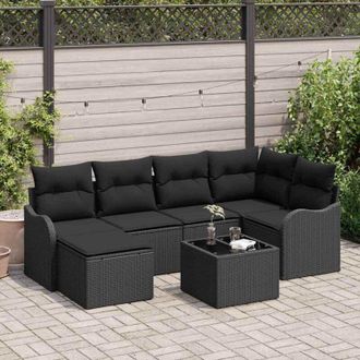 vidaXL Vidaxl - Conjunto De Sof&aacute; De Jard&iacute;n Con Coj&iacute;n 7 Pcs Negro Polirat&aacute;n