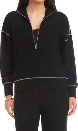 Karen Kane Half-Zip Contrast Stitch Pullover Top In Black