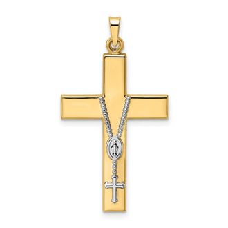Diamond2Deal 14k Two-tone Gold Polished Hollow Rosary Cross Pendant
