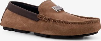 Dolce & Gabbana Mens Suede Loafer With Leather Inserts Brown Loafers