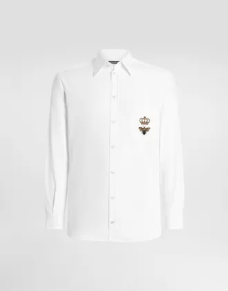 Dolce & Gabbana Cotton Martini-fit Shirt With Embroidery - Man Shirts White Cotton 39