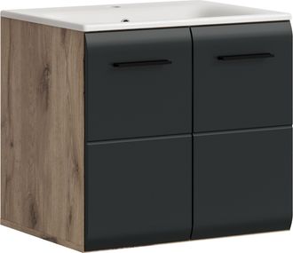 Inosign Waschbeckenunterschrank 2 Stk. tlg. Florenz, Waschtisch inkl. Waschbecken, Nox Oak NB, 60 cm breit