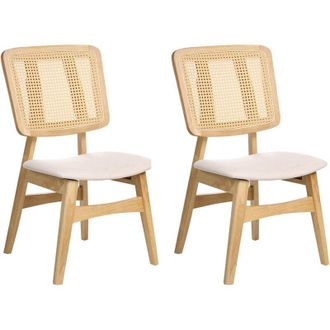 Beliani Conjunto De 2 Sillas De Comedor Asientos Tela Poli&eacute;ster Estructura Madera Caucho Lacado Sin Reposabrazos Retro Marr&oacute;n Claro Alcova