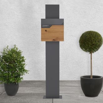 ML Design Ecd Germany Buz&oacute;n De Correo Antracita / Madera Con Soporte 170 Cm A Juego Para Cartas Con Compartimento Para Peri&oacute;dico 37 X 37 X 11 Cm Acero Inoxidabl