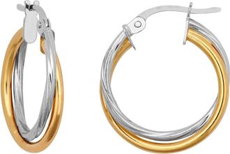 Jewelco London 9ct 2-Colour Gold Plain Twisted Double 1.5mm Hoop Earrings 21mm - JER799A