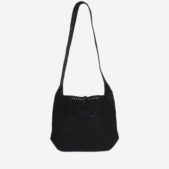 Saint Laurent Mens Crocheted Raffia Tote Bag Black Shoulder