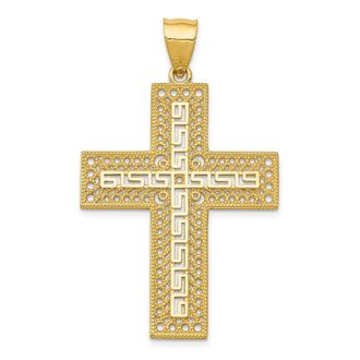 Diamond2Deal 14k Yellow Gold Greek Key Filigree Cross Pendant