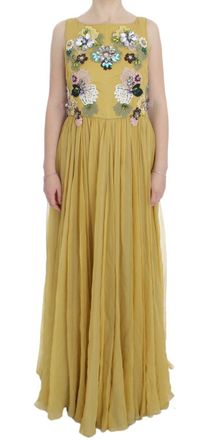 Dolce & Gabbana Womens Floral Embellished Maxi Dress - Sage Green Silk - Size EU 46 (Womens)