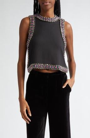 L'agence Bastia Embellished Trim Crop Tank in Black/Multi Color Jewel at Nordstrom Rack, Size Medium