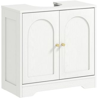 HOMCOM Mueble Bajo Lavabo Mueble De Ba&ntilde;o Con 2 Puertas Con Dise&ntilde;o De Arco Estante Ajustable Tiradores Dorados 60x30x65 Cm Blanco - Homcom