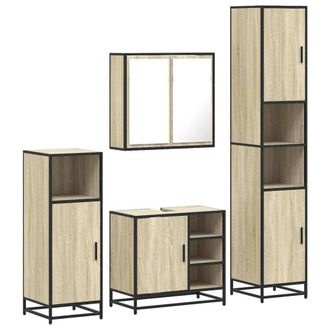 Berkfield Home 4&not;Piece Bathroom Furniture Set&not;Sonoma Oak Engineered Wood in Light Tan