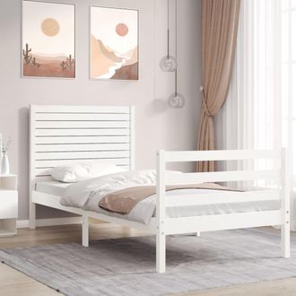 Berkfield Home Bed Frame with Headboard White Single Solid Wood