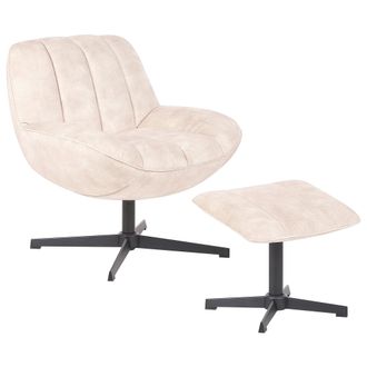 Beliani Beliani - Sill&oacute;n Giratorio De Terciopelo Con Reposapi&eacute;s Estilo Mediados De Siglo Beige Lia