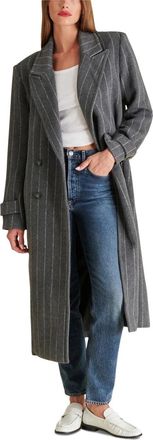 Steve Madden Coat Womens Gray Pinstripe Double Breasted Notch Lapel PALL75