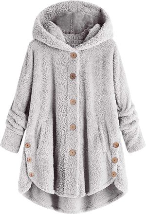 Generic Bed Jackets For Women Plus Size Fuzzy Fleece Coat Cozy Button Jacket 2025 Trendy Formal Cardigans Women (2-White, L)