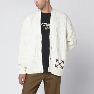 Off-white Cremefarbener Cardigan in Off White mit Pfeilmotiv-Intarsie