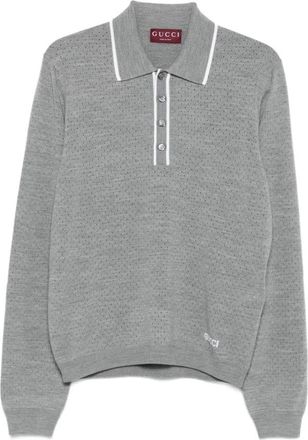 Gucci Grijze Wollen Polo met Geperforeerde Details - Heren - Polos - Grijs - L - Wol - Tops