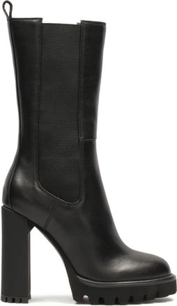 Kazar Zwarte leren laarzen met hoge schacht. Dit product valt klein uit. - Dames - Laarzen met Hak - Zwart - 38 EU - Leer - Schoenen
