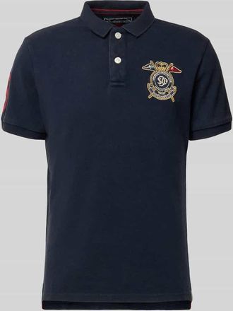 Superdry Regular Fit Poloshirt mit Label-Patches in Marine, Gr&ouml;&szlig;e XXXL
