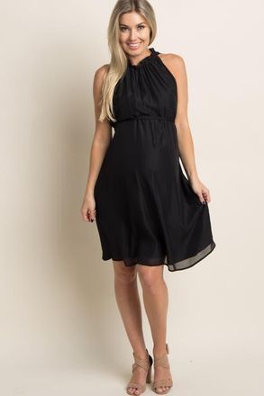 Pinkblush Chiffon High Neck Dress in Black at Nordstrom, Size Small