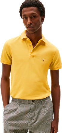Tommy Hilfiger Mens Short Sleeve Polo Shirts in Slim Fit with Stretch and Organic Pique Cotton, Soft Canary, S