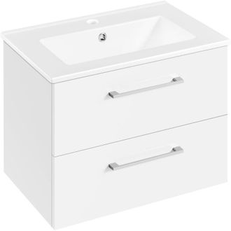 Yaheetech Yaheetech Mobile da Bagno Sospeso con Lavabo Integrato Lavatoio Bianco Moderno in Ceramica con 2 Cassetti Mobiletto con Lavandino Salvaspazio