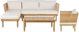 Beliani Sof&aacute; Esquinero 4 Plazas De Madera De Acacia Clara Derecho Cojines Mesa Cremona