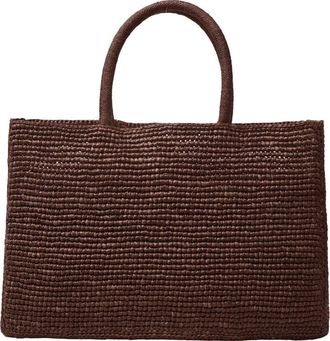 LI&Eacute; STUDIO Small Woven Raffia Tote in Chestnut Brown at Nordstrom