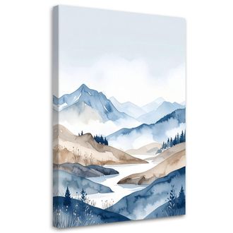 Feeby Cuadro Sobre Lienzo, Paisaje Paisaje De Monta&ntilde;a Azul Beige, 80x120