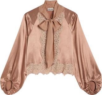 Rixo Rixo Nalani Lace-trimmed Satin Blouse - Pink - 16 (UK 16 / XL)